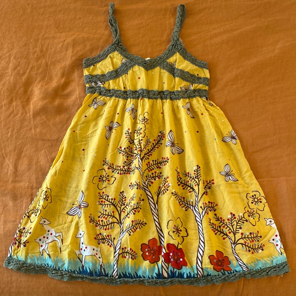 Yellow Floral Mini Dress with Braided Trim